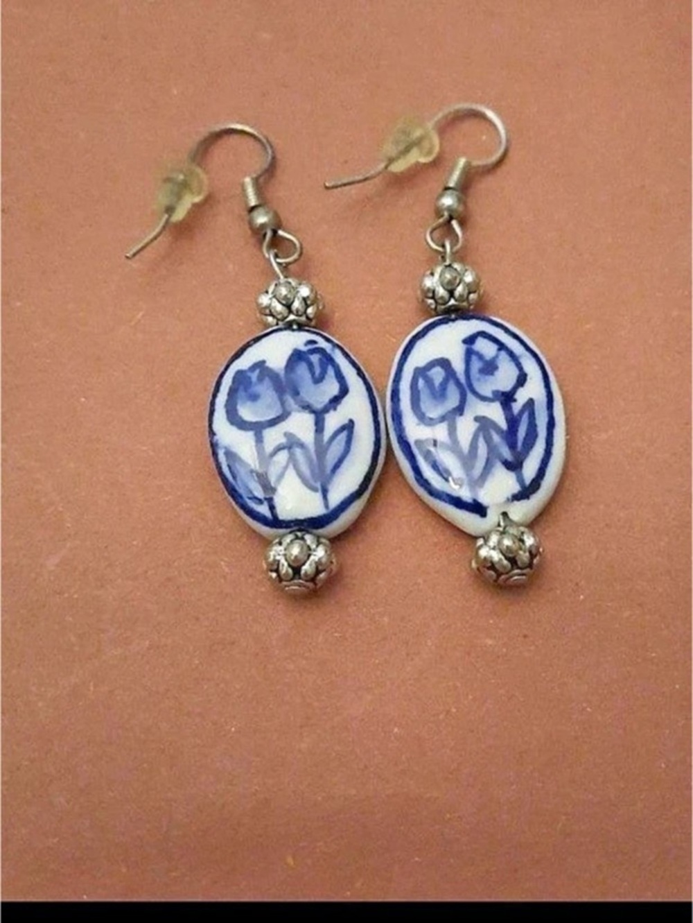 Blue & White Floral Drop Earrings
